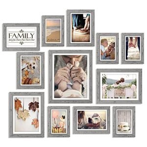 Picture Frames Set for Wall Decor- 12 Pack Family Photo Frames for Wall White Grey Including One 8x10 / Four 5x7 / Five 4x6 / Two 6x8 Inch