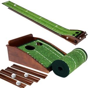 Putting Green, Putting Matt for Indoors, Mini Golf, Putting Mat Indoor Golf Matt Putting Green with Automatic Ball Return for Indoor and Outdoor, Office, Living Room Practice,Best Putting Assist