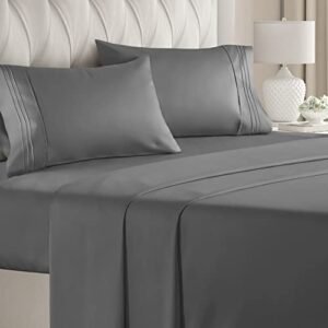Queen Size Sheet Set - Breathable & Cooling Sheets - Hotel Luxury Bed Sheets - Extra Soft - Deep Pockets - Easy Fit - 4 Piece Set - Wrinkle Free - Comfy – Dark Grey Bed Sheets - Queens Sheets – 4 PC