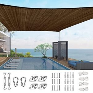 Quictent 185G HDPE Rectangle Sun Shade Sail Canopy 98% UV Block Outdoor Patio Garden with Hardware Kit (26 x 20 ft, Brown)