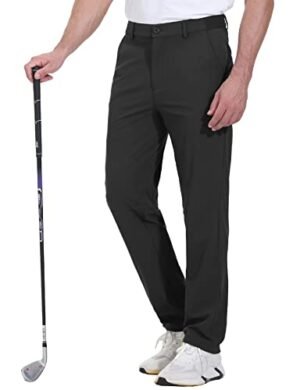 Rdruko Men's Stretch Golf Pants Quick Dry Lightweight Casual Dress Pants with Pockets(Black,US 40)