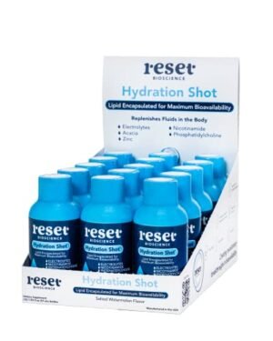 RESET Bioscience Hydration Shot | Hydrate, Refresh, Replenish | Electrolytes, Nicotinamide, Phosphatidylcholine, Acacia Fiber, & Zinc | Lipid Encapsulated for Maximum Bioavailability (Pack of 15)