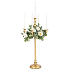 Romadedi Candelabra Gold Candle Stand: 28'' Tall 5-Branch Candlestick Holder for Wedding Centerpiece Decor Christmas Holiday Event Reception Decoration