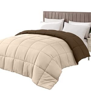 Royale Queen Comforter - All Season Down Alternative Bedding Comforter - Lightweight Quilted Comforter with Corer Tabs - Luxury Hotel Comforter - Box Stitched Duvet Insert (Queen, Chocolate & Sand)