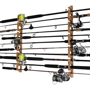 Rush Creek Creations 11 Fishing Rod Storage Wall, Ceiling, or Garage Mount Rack, American Cherry