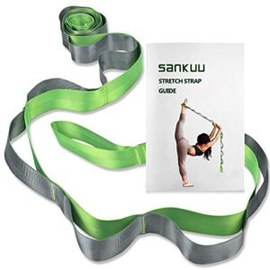 SANKUU Yoga Strap, Multi-Loop Strap, 12 Loops Yoga Stretch Strap, Nonelastic Stretch Strap for Physical Therapy, Pilates, Dance and Gymnastics with Carry Bag(Green)