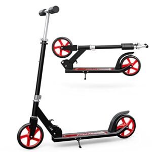 Scooter for Kids Big Wheels, Scooters for Teens 12 Years and Up, Kick Scooter Foldable 3 Adjustment Levels Up to 38.9 Inch, Lightweight, Gifts for Teens, Black
