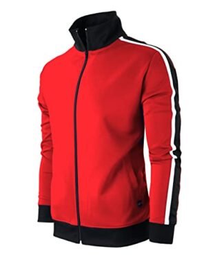 SCREENSHOTBRAND-S51706 Mens Hip Hop Premium Slim Fit Comfort Track Jacket - Athletic Sport Fitness Color Block Fashion Urban Lifestyle Streetwear Top-Red/Black-Medium