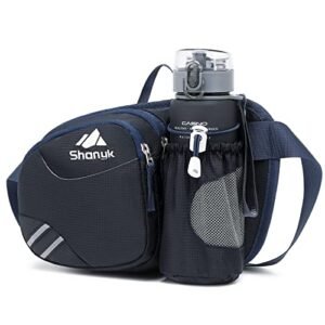 Shanyk Sport Waist Pack with Water Bottle Holder | Lightweight Runing & Hiking Hydration Belt Bag | Water-resistant Fanny Pack (Black/Blue)