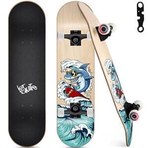 Skateboards for Beginners, 31"x8" Complete Skateboard for Kids Teens & Adults, 7 Layer Canadian Maple Wood Double Kick Deck Concave Standard and Tricks Skateboard with All-in-1 Skate Tool