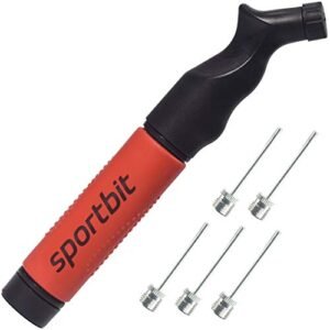 SPORTBIT Ball Pump with 5 Needles - Push & Pull Inflating System - Great for All Sports Balls - Volleyball Pump, Basketball Inflator, Football & Soccer Ball Air Pump - Goes with Needles Set (Red)