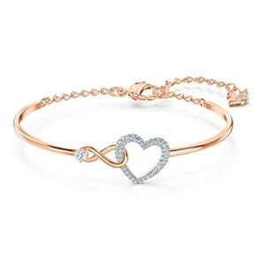 Swarovski Infinity Heart Women's Bangle Bracelet with a Rose-Gold Tone Plated Bangle, Clear Swarovski Crystals and Lobster Clasp