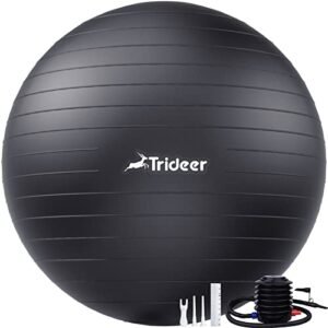 Trideer Extra Thick Yoga Ball Exercise Ball, 5 Sizes Ball Chair, Heavy Duty Swiss Ball for Balance, Stability, Pregnancy, Physical Therapy, Quick Pump Included (Black, L (58-65cm))