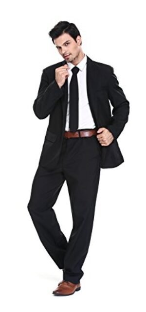U LOOK UGLY TODAY Men's Party Suit Solid Color Prom Suit for Themed Party Events Clubbing Jacket with Tie Pants Black X-Large
