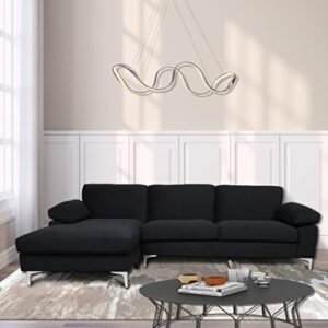 UBGO Living Room Furniture Sets,New Modern Large Upholstered L-Shape Sectional Sofa, Extra Wide Chaise Lounge Couch Corner Sofá,Velvet Left Hand Facing,for Apartment/Office,Black