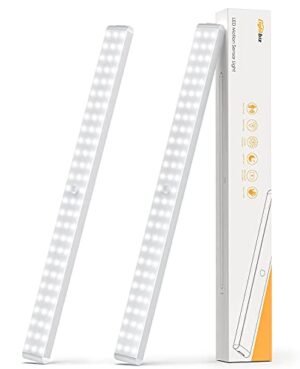Under Cabinet Lighting, Dimmable 80-LED Closet Lights Wireless Under Counter Light 3000mAh Battery Night Safe Lights Stick-on Anywhere for Kitchen,Stair,Pantry (2 Packs)