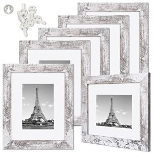 upsimples 8x10 Picture Frame Distressed White with Real Glass, Display Pictures 5x7 with Mat or 8x10 Without Mat, Multi Photo Frames Collage for Wall or Tabletop Display, Set of 6