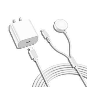 USB C Charger for Apple Watch, RICHMORE 20W PD Fast Wall Charger 2 in 1 Magnetic Smart iWatch Charger Cable 5FT Compatible with Apple Watch Series 8/SE/7/6/5/4 & iPhone 14/13/12/Pro/Max/X (White)