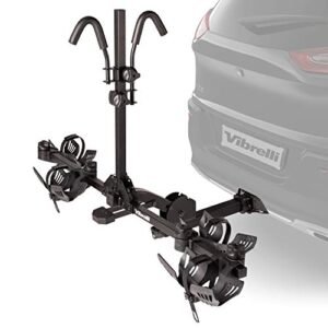 Vibrelli Electric Bike Hitch Rack - 2 Ebike Rack Fits Fat Tire, Mountain Bike, Standard Bicycles - 65lbs per Bike - Patented Anti-Wobble - Cars & SUV - Tilt Down/Fold Up Platform - Not for RV