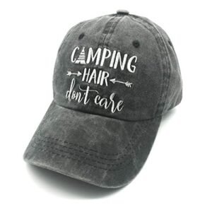 Waldeal Women's Embroidered Camping Hair Don't Care Cap Low Profile Dad Hat Black
