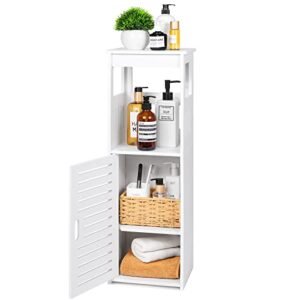 Waterproof Bathroom Storage Cabinet,FreeStanding Cabinet Organizer Unit with 1 Door and Shelf for Store Toilet Paper,Shampoo,White
