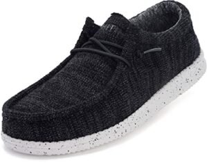 WHITIN Men's Casual Stretch Loafers Slip-on Woven Knit Boat Shoes Fashion Deck Sneakers Size 11 Comfort Laces Up Wide Width MOC Toe Slide Outdoor Flat Walking Tennis Floafers Male All Black 44