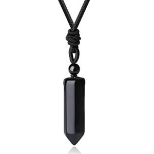 XIANNVXI Black Obsidian Necklace for Men Adjustable Rope Hexagonal Point Healing Crystal Natural Stone Pendant Necklaces Gemstone Jewelry