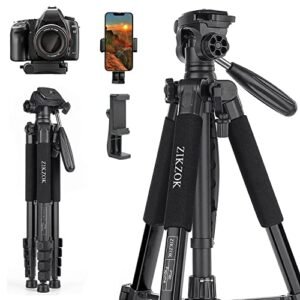 ZIKZOK 75 Inch Camera/Camcorder Tripod, Lightweight Travel Aluminum Cell Phone Video Tripod for DSLR/SLR/DV/GoPro/iPhone with Bag (Weight 2.8Lbs/Load 11Lbs)