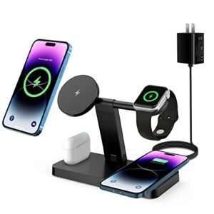 4 in 1 Magnetic Wireless Charger,15W Fast Wireless Charging Station for iPhone 13 14 12,Plus/Pro/Pro Max/Mini,Mag Safe Charger Stand for Apple Watch Ultra/SE,iWatch 8 7 6 5 4 3 and Airpods 3/2/1/Pro