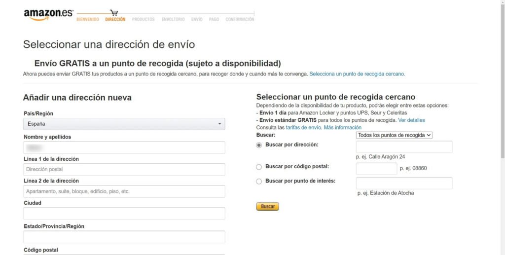 Como comprar en Amazon de Perú - Seleccionar la dirección