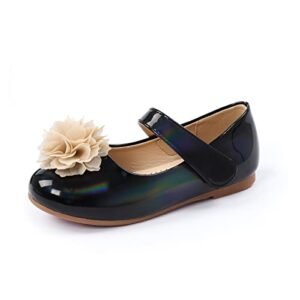 ADAMUMU Dress Shoes for Girls - Black Flower Flat Girls in Church, 9M Toddler, Black