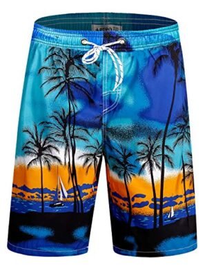 APTRO Men's Swim Trunks Long Palm Board Shorts Beach Swimwear #D1701 Blue L