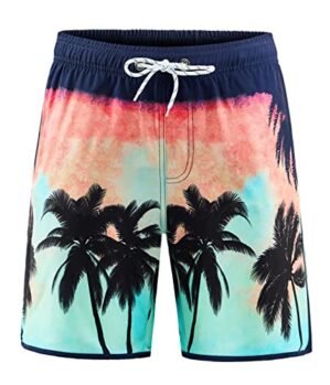 APTRO Men's Swim Trunks with Pockets Swimsuits Bathing Suit Blue Palm L