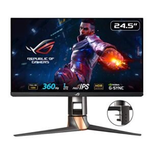 ASUS ROG Swift 360Hz PG259QNR 24.5” HDR Gaming Monitor, 1080P Full HD, Fast IPS, 1ms, G-SYNC, ULMB, NVIDIA Reflex Latency Analyzer, HDMI DisplayPort USB, Desk Mount Kit, VESA Wall Mountable, HDR10