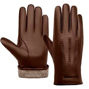 Brown Warm Leather Gloves for Men, "L", Winter Driving Leather Gloves, Touchscreen, Genuine Sheepskin Gloves Gift For Dad, Boyfriend, Father, Grandfather, Son, Husband, Christmas Day.