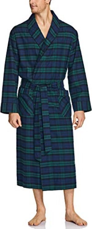 CQR Men's 100% Cotton Flannel Robe, Lightweight Soft Plaid Lounge & Night Sleepwear Robes, Flannel Robe Black Watch Plaid, X-Large