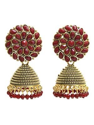Crunchy Fashion Bollywood Traditional Indian Wedding Embellished Gold Plated Maroon Jhumka Earrings for women/girls