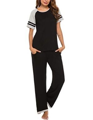 FINWANLO Cotton Womens Pajamas Sets Ladies 2 Piece Lounge Set Black M