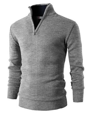 H2H Mens Casual Basic Pullover Sweater of Neck Zipper Gray US M/Asia L (KMOSWL021)