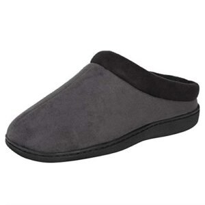 Hanes Men's Memory Foam Indoor/Outdoor Microsuede Clog Slipper Shoe, Grey, Large