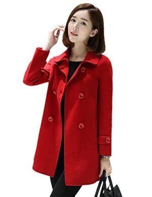 IDEALSANXUN Wool Coat for Womens Double Breasted Peacoat Outwear(Red, S)