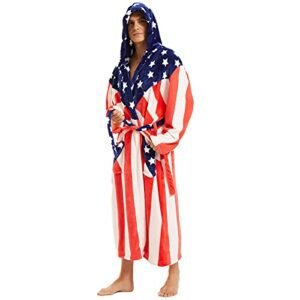 iniber Mens Robe Soft Lightweight Hooded Robes Full Length Robe for Men，Plus Size XS-4XL Warm Plush Bathrobe with Pockets