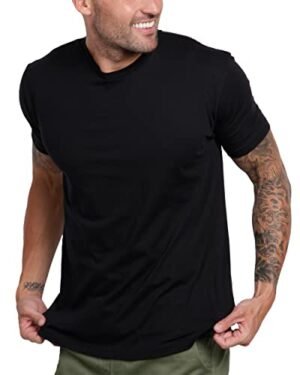 INTO THE AM Men's Fitted Crew Neck Essential Tees - Premium Modern Fit Fresh Classic Short Sleeve Plain T-Shirts for Men (Black, 3X-Large)