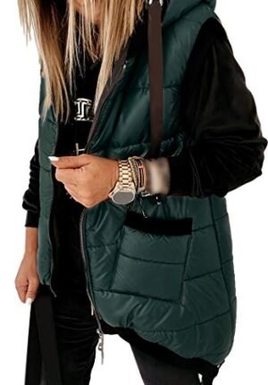 Kaxindeb Women's Hooded Outerwear Vest Lightweight Zipper Up Padded Gilet With Pockets