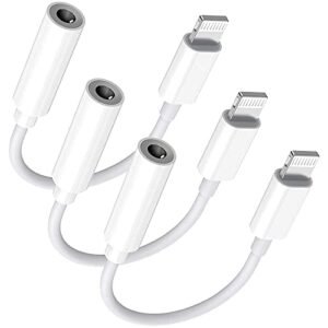 Lightning to 3.5 mm Headphone Jack Adapter, [Apple MFi Certified] 3 Pack iPhone 3.5mm Headphones/Earphones Jack Aux Audio Dongle Adapter Compatible for iPhone 14 13 12 11 XS XR X 8 7, Support All iOS