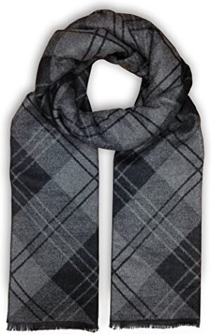 Livativ Bleu Nero Luxurious Winter Scarf for Men and Women – Large Selection of Unique Design Scarves – Super Soft Premium Cashmere Feel Black Grey Diagonal Plaid