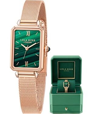 Lola Rose Women's Malachite Textured Watch with Rose Gold Tone Milanese Steel Band