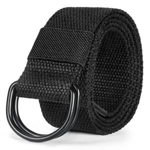 Mens & Womens Canvas Belt with Black D-ring 1 1/2" Wide Extra Long Black, 110cm long, for waist size 31-35''
