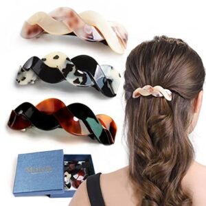 Mistofu 3 Pieces Large Barrettes for Women, Beautiful Lines Simple Retro Classic Large Snap clips Hair Accessories for Thick Hair