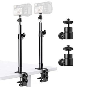 Pixel 2-Pack Camera Desk Mount Stand with 1/4" Ball Head and Cold Shoe Mount Adapter, 12.9-22" Tabletop C Clamp Mount Stand, Adjustable Aluminum Light Stand, for DSLR Camera, Ring Light